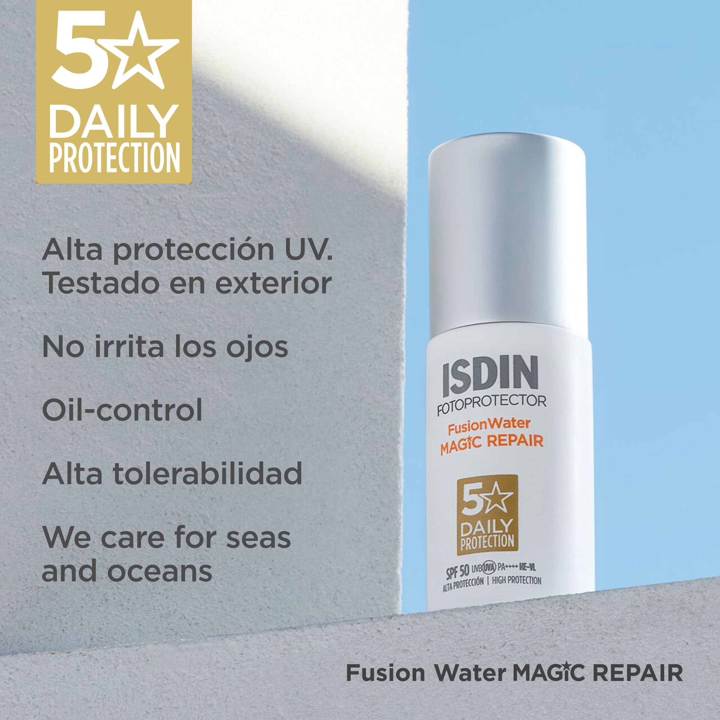 isdin-fusion-water-magic-repair-spf-50-protector-solar-facial-uso-diario-triple- image 6
